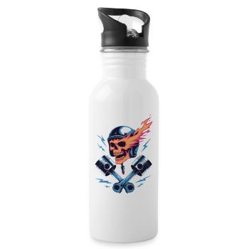 Totenkopf und Kolben Motorrad Motiv - Trinkflasche mit integriertem Trinkhalm - Weiß - Rechts
