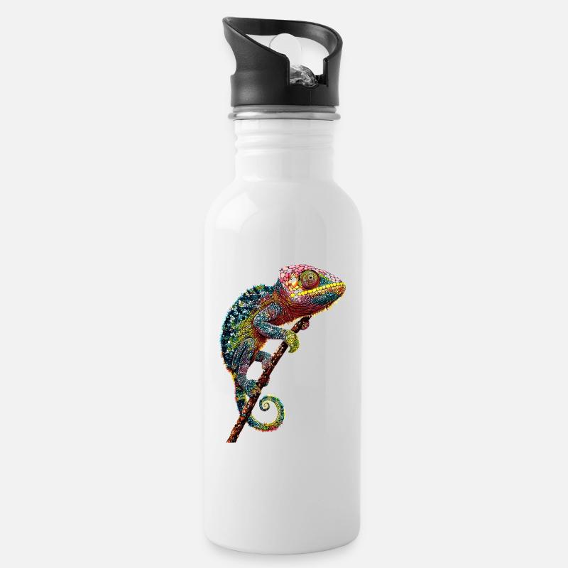 Chamäleon Echse Reptil Chameleon Leguan Eidechse - Trinkflasche mit integriertem Trinkhalm - Weiß