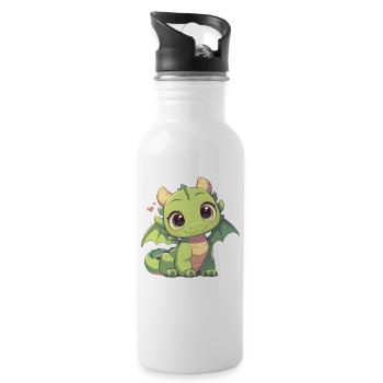 Drachen Drache - Trinkflasche mit integriertem Trinkhalm - Weiß - Rechts