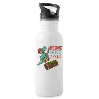 Dino Skater Birthday 2030 - Water bottle with straw - white - Right