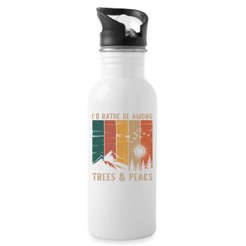 Retro Nature Mountains Silhouette Saying Hiking - Water bottle with straw - white - Right