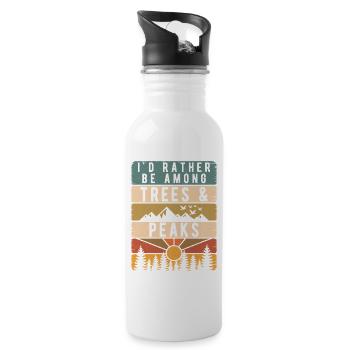 Rather Be Among Trees And Peaks Retro Nature - Water bottle with straw - white - Right