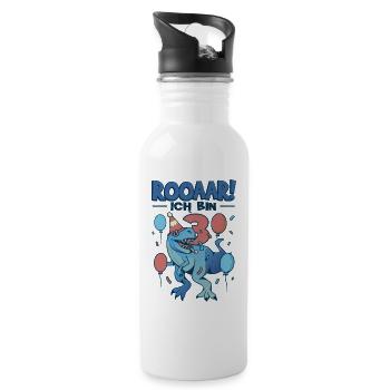 3 Geburtstag Dino Geschenk Junge 3 Jahre - Trinkflasche mit integriertem Trinkhalm - Weiß - Rechts