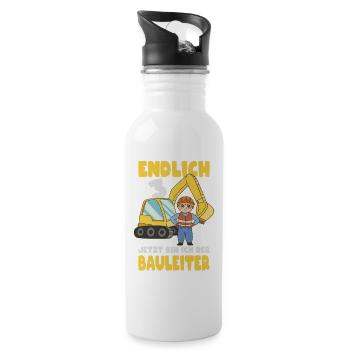 3 Geburtstag Bagger Geschenk Junge 3 Jahre - Trinkflasche mit integriertem Trinkhalm - Weiß - Rechts