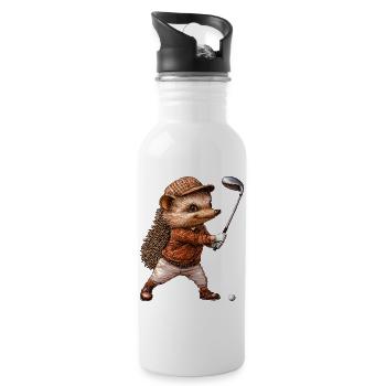 Igel Golf / Golfer Igel - Trinkflasche mit integriertem Trinkhalm - Weiß - Rechts