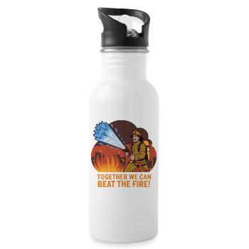 Firefighting Hero with Water Hose - Water bottle with straw - white - Right