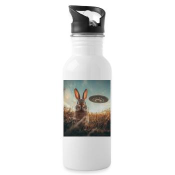 Hase Selfie mit UFO - Trinkflasche mit integriertem Trinkhalm - Weiß - Rechts