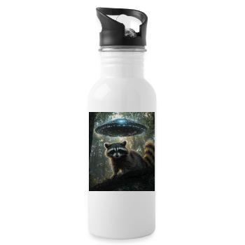 Waschbär Selfie mit UFO - Trinkflasche mit integriertem Trinkhalm - Weiß - Rechts