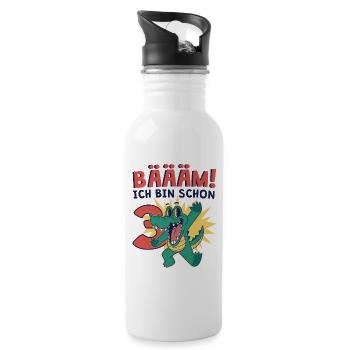 3 Geburtstag Krokodil Geschenk Junge 3 Jahre - Trinkflasche mit integriertem Trinkhalm - Weiß - Rechts