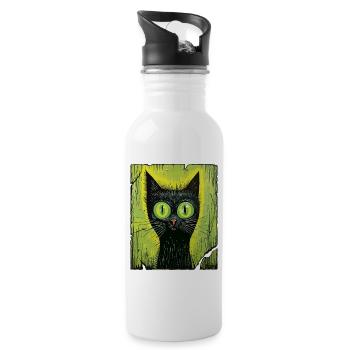 Mystischer Katzen Blick  - Trinkflasche mit integriertem Trinkhalm - Weiß - Rechts