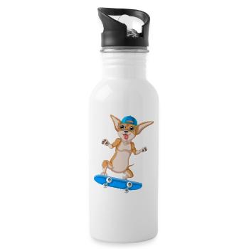 Niedlicher Chihuahua Skateboarding Hund Lustige Karikatur - Trinkflasche mit integriertem Trinkhalm - Weiß - Rechts