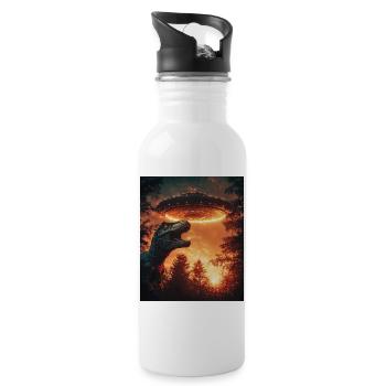T-Rex Selfie mit UFO - Trinkflasche mit integriertem Trinkhalm - Weiß - Rechts