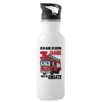 3 Geburtstag Feuerwehr Geschenk Junge 3 Jahre - Trinkflasche mit integriertem Trinkhalm - Weiß - Rechts
