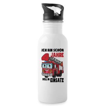 4 Geburtstag Feuerwehr Geschenk Junge 4 Jahre - Trinkflasche mit integriertem Trinkhalm - Weiß - Rechts