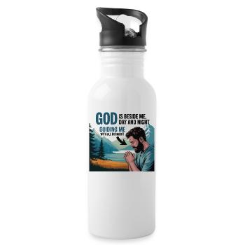 Glaube und Gebet – Gott ist bei mir - Trinkflasche mit integriertem Trinkhalm - Weiß - Rechts