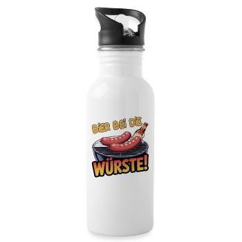 Beer at The Sausages Grill Saying BBQ Sausage Beer - Water bottle with straw - white - Right