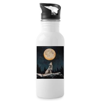 Wolf heult nach Mond - Trinkflasche mit integriertem Trinkhalm - Weiß - Rechts