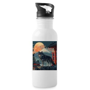 Wolf Japan Mount Fuji Yama Japan Tempel Schrein - Trinkflasche mit integriertem Trinkhalm - Weiß - Rechts