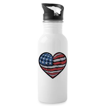 Patriotisches Herz mit US-Flaggen-Design - Trinkflasche mit integriertem Trinkhalm - Weiß - Rechts