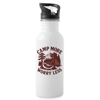 Camp More Worry Less Funny Camping Camper - Water bottle with straw - white - Right