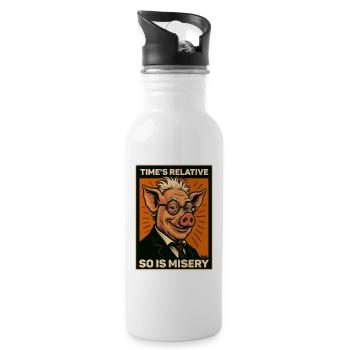 Humorvolle Schweinezeit ist relativ Wissenschaft Genuis - Trinkflasche mit integriertem Trinkhalm - Weiß - Rechts