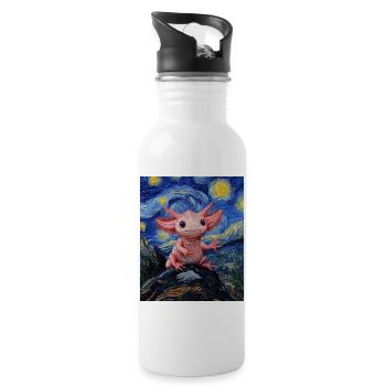 Axolotl Van Gogh Style Nuit étoilée - Gourde avec paille intégrée - blanc - Droite