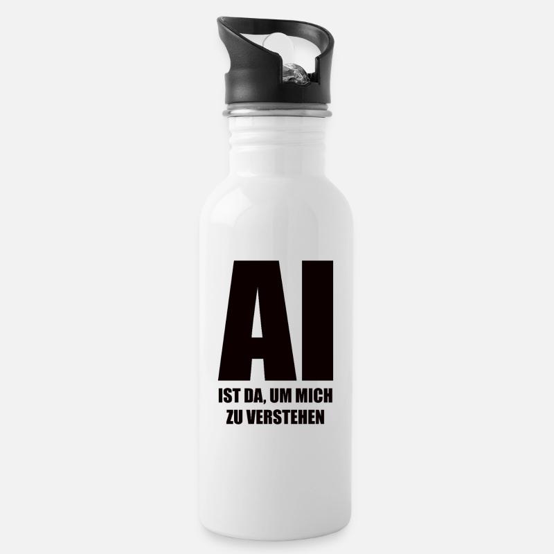 KI ist da, um mich zu verstehen - in schwarz - Trinkflasche mit integriertem Trinkhalm - Weiß