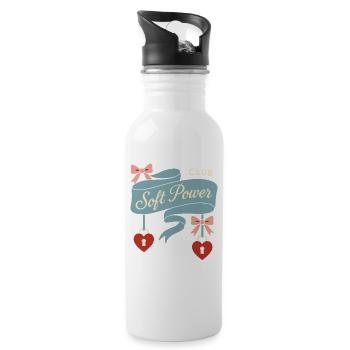 Coquette Aesthetic Bow Pattern Girly Pastel - Water bottle with straw - white - Right