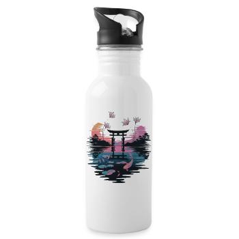  Japanischer Torii Am See Mit Koi Und Lotus Im - Trinkflasche mit integriertem Trinkhalm - Weiß - Rechts