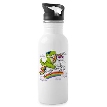 T-Rex Dinosaur Riding Unicorn - Water bottle with straw - white - Right