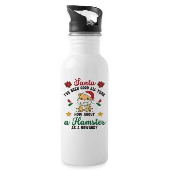 Ich will ein Hamster zu Weihnachten süße Hamster - Trinkflasche mit integriertem Trinkhalm - Weiß - Rechts