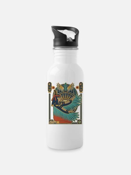 MAAT Göttin der Gerechtigkeit - Trinkflasche mit integriertem Trinkhalm - Weiß