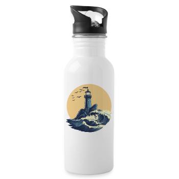 Lighthouse on a stormy sea - Water bottle with straw - white - Right