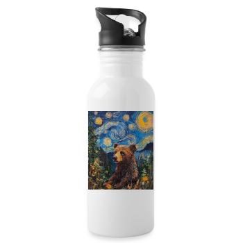 Bear Bears Van Gogh Style Starry Night - Water bottle with straw - white - Right