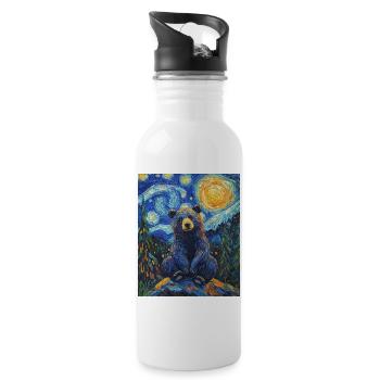 Bear Bears Van Gogh Style Starry Night - Water bottle with straw - white - Right