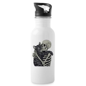 Cat Skeleton Halloween Tomcat - Water bottle with straw - white - Right