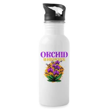 Orchidee Flüstern Design - Trinkflasche mit integriertem Trinkhalm - Weiß - Rechts