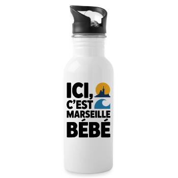 Ici C’est Marseille Bébé Humour Marseillais - Gourde avec paille intégrée - blanc - Droite
