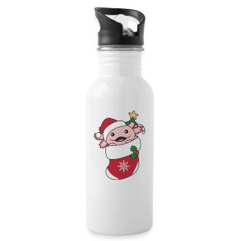 Axolotl Weihnachten Schnee Winter Tiere Axolotls - Trinkflasche mit integriertem Trinkhalm - Weiß - Rechts