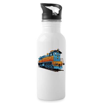 Bunter Lokomotiv-Illu - Trinkflasche mit integriertem Trinkhalm - Weiß - Rechts