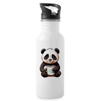 Kuschel-Panda mit Kaffeetasse - Trinkflasche mit integriertem Trinkhalm - Weiß - Rechts