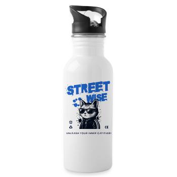Refined Streetwear Cat - Water bottle with straw - white - Right