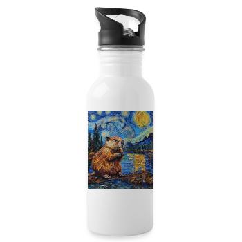 Bieber Van Gogh Style Starry Night - Water bottle with straw - white - Right