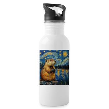 Bieber Van Gogh Style Starry Night - Water bottle with straw - white - Right