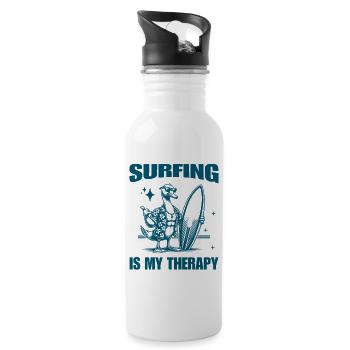 Surfing Is My Therapy Funny Goose Surfer Animal - Water bottle with straw - white - Right