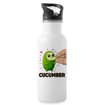 Cucumber Love Kawaii Manga Gurke - Trinkflasche mit integriertem Trinkhalm - Weiß - Rechts