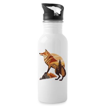 Wald Landschaft mit Fuchs Natur Fuchs Tiere  - Trinkflasche mit integriertem Trinkhalm - Weiß - Rechts