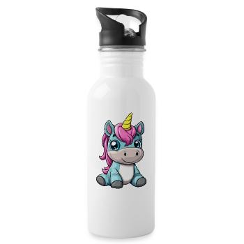 Cute baby unicorn character - Water bottle with straw - white - Right