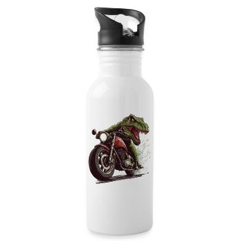 Crocodile on Motorcycle Action Design - Water bottle with straw - white - Right