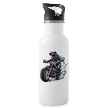 Prehistoric T-Rex on motorcycle - Water bottle with straw - white - Right